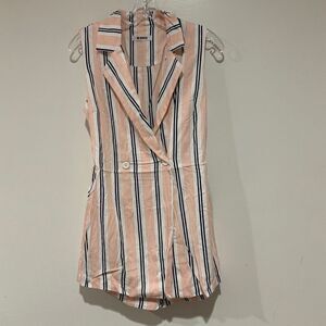 BB Dakota Peach Striped Romper NWT